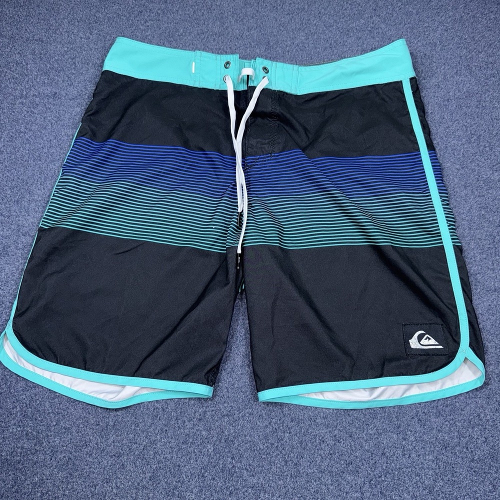 QUIKSILVER Board Shorts Men Size 33 Multi-Color Striped Beach Summer Swim Surf - Picture 1 of 10